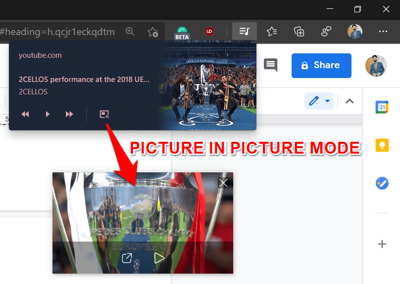 Función de imagen en la imagen en Microsoft Edge