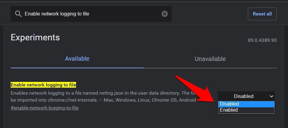 Deshabilitar la conexión del indicador Chrome Active la conexión de red al archivo