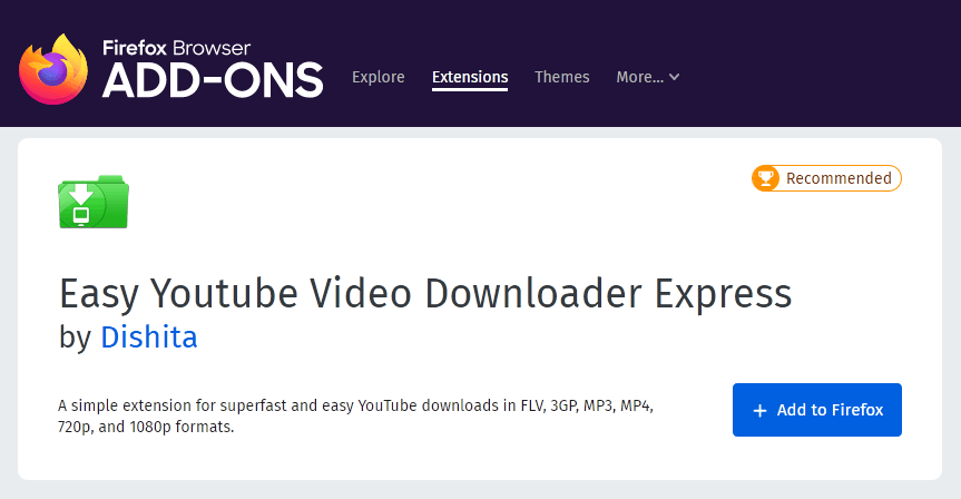 Módulo complementario Easy Youtube Video Downloader Express Firefox