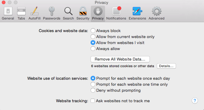 Eliminar todos los datos del sitio web del navegador Safari