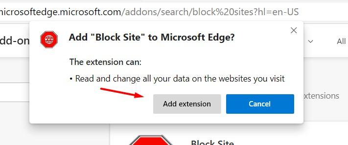 Añadir la extensión Block Site en Microsoft Edge